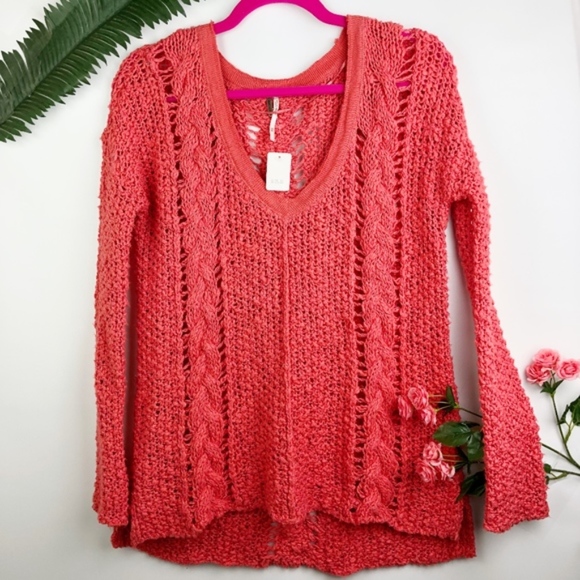 Free People Long Sleeve Open Knit V-Neck Sweater - Picture 6 of 8